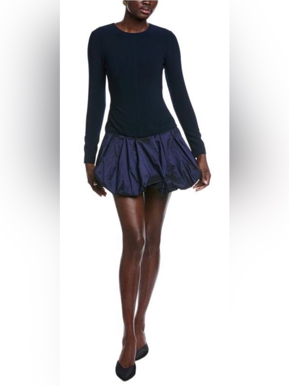 NWOT Carla Ruiz Mini Dress w. Long Sleeves & Ruched Balloon Skirt - Navy - Sz 42